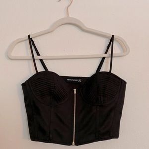 PLT Black Woven Bust Detail Zip Front Corset